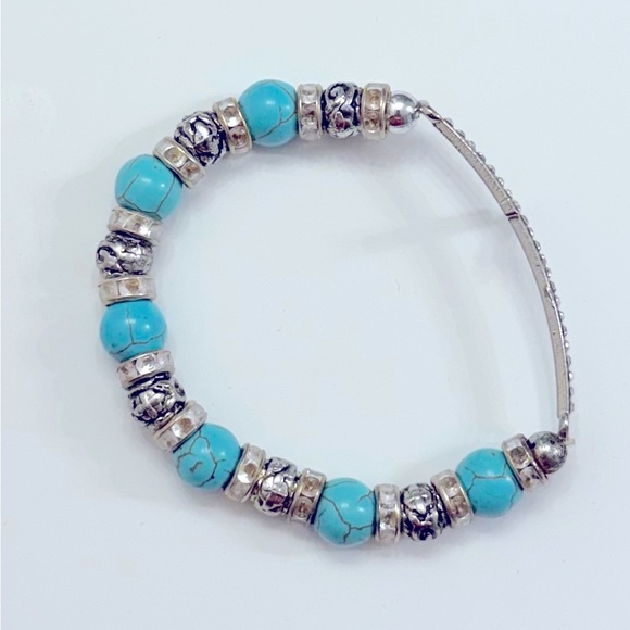 Silver and Turquoise Beaded Cross Bracelet Fashion Jewelry - Picture 3 of 5